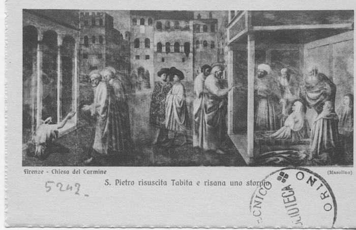 S. Pietro risuscita Tabita e risana uno storpio (Masolino) - (Firenze - Chiesa del Carmine)