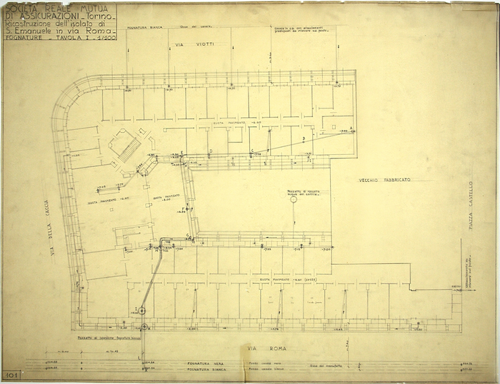 RICOSTRUZIONE DELL'ISOLATO DI S. EMANUELE - PROGETTO A , fognature, tavola 1