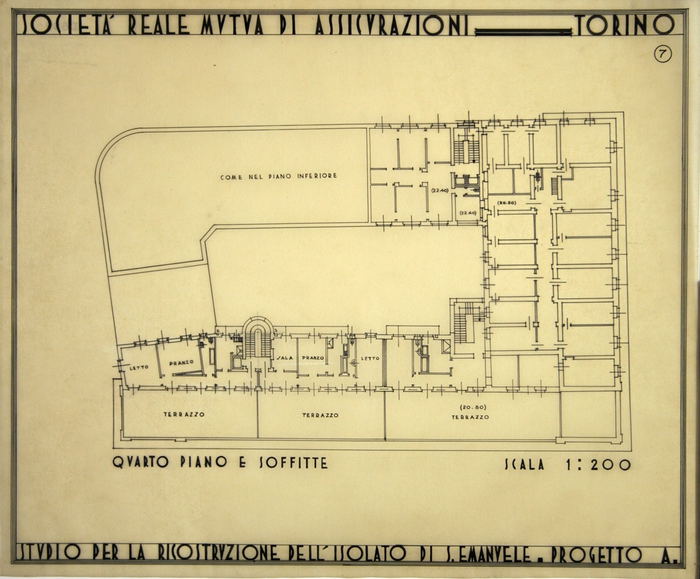 RICOSTRUZIONE DELL'ISOLATO DI S. EMANUELE - PROGETTO A , quarto piano e soffitte