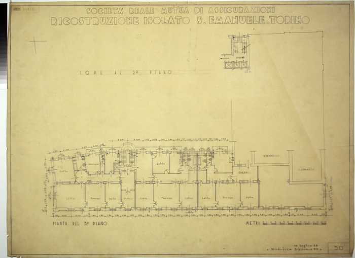 RICOSTRUZIONE DELL'ISOLATO DI S. EMANUELE - PROGETTO A , pianta del terzo piano (come al secondo piano)