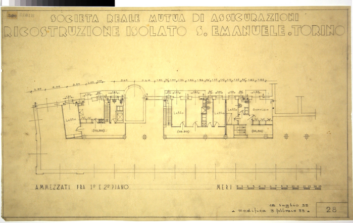 RICOSTRUZIONE DELL'ISOLATO DI S. EMANUELE - PROGETTO A , ammezzati tra primo e secondo piano