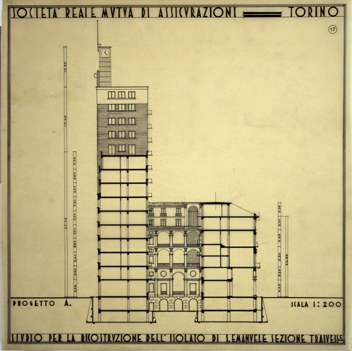 RICOSTRUZIONE DELL'ISOLATO DI S. EMANUELE - PROGETTO A , sezione trasversale