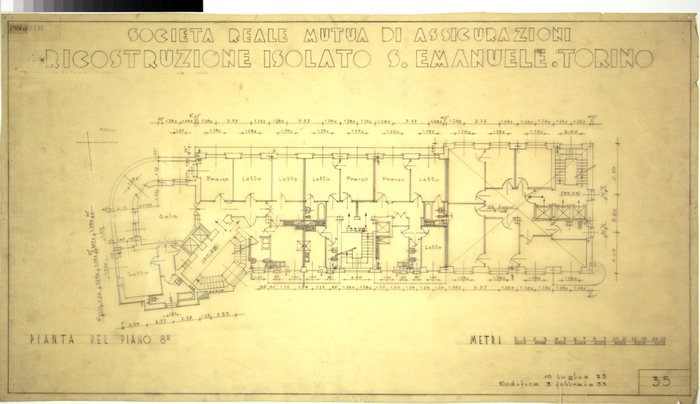 RICOSTRUZIONE DELL'ISOLATO DI S. EMANUELE - PROGETTO A , pianta dell'ottavo piano