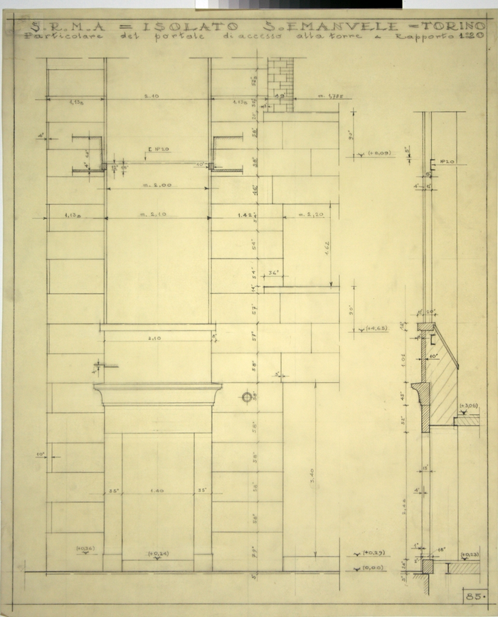 RICOSTRUZIONE DELL'ISOLATO DI S. EMANUELE - PROGETTO A , particolare del portale di accesso alla torre