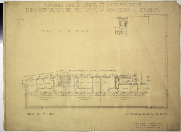 RICOSTRUZIONE DELL'ISOLATO DI S. EMANUELE - PROGETTO A , pianta del quarto piano (come al secondo piano)