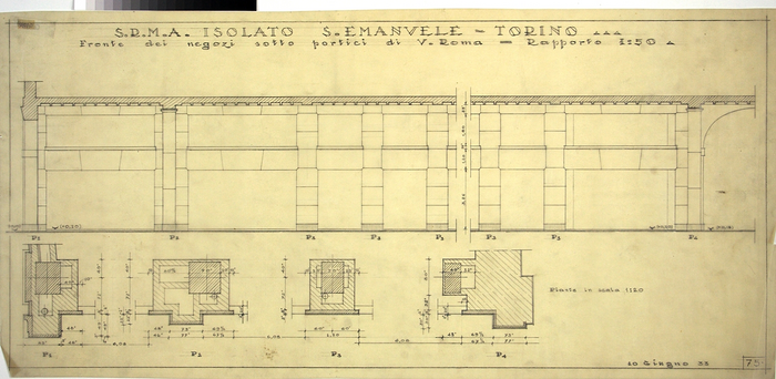 RICOSTRUZIONE DELL'ISOLATO DI S. EMANUELE - PROGETTO A , fronte dei negozi sotti i portici di Via Roma