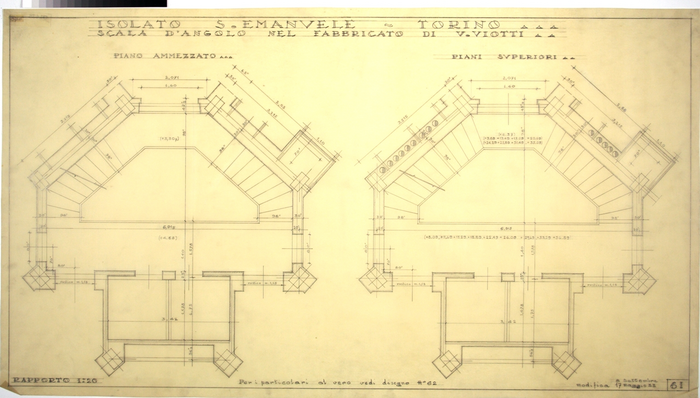 RICOSTRUZIONE DELL'ISOLATO DI S. EMANUELE - PROGETTO A , scala d'angolo nel fabbricato di Via Viotti, piano ammezzato e superiori