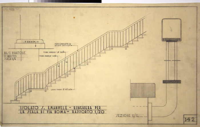 RICOSTRUZIONE DELL'ISOLATO DI S. EMANUELE - PROGETTO A , scala di Via Roma, ringhiera