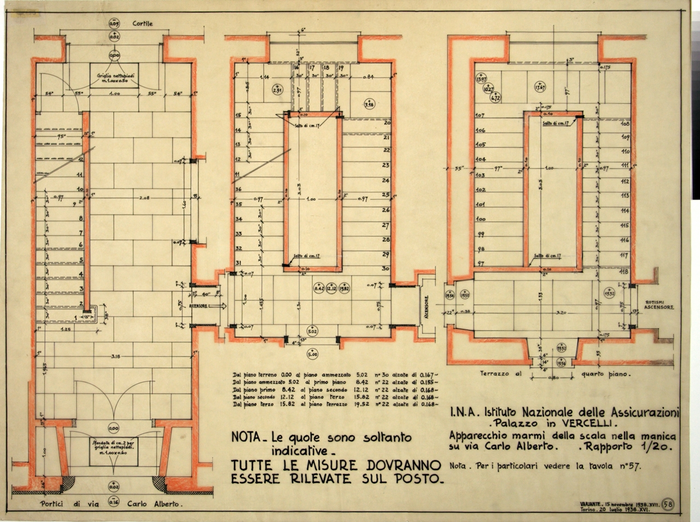 I.N.A. Istituto Nazionale delle Assicurazioni /Palazzo in Vercelli, Apparecchio Marmi della Scala nella Manica su Via Carlo Alberto