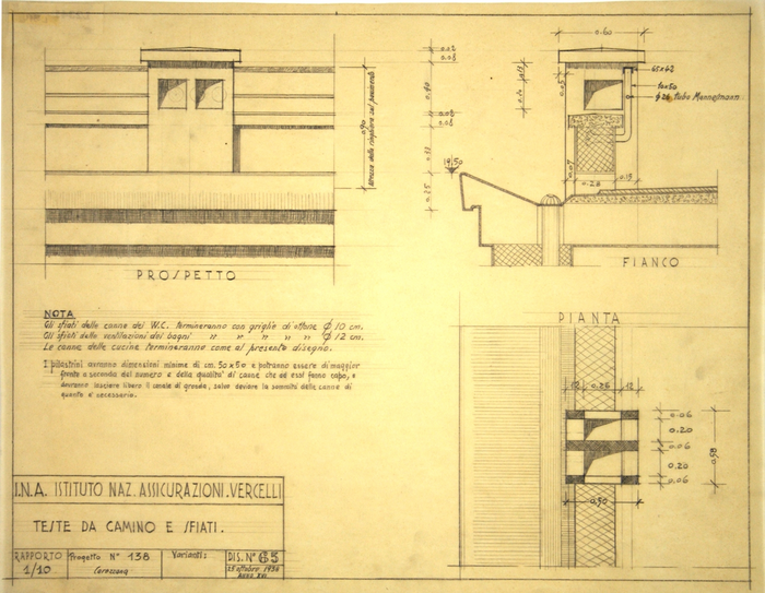 I.N.A. Istituto Naz. Assicurazioni Vercelli/Progetto n. 138, Teste da camino e sfiati