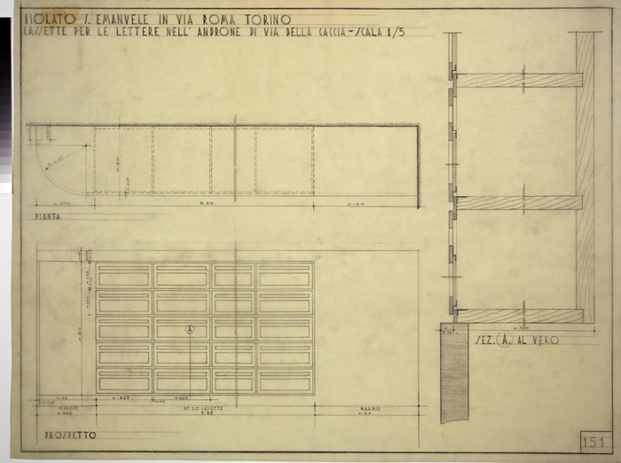 RICOSTRUZIONE DELL'ISOLATO DI S. EMANUELE - PROGETTO A , cassette per le lettere per androne Via Caccia