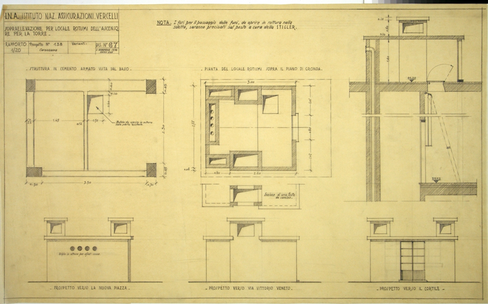 I.N.A. Istituto Naz. Assicurazioni Vercelli/Progetto n. 138, Sopraelevazione per locale rotismi dell' ascensore per la torre