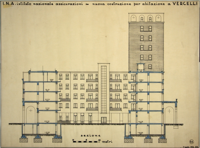 I.N.A. Istituto Nazionale Assicurazioni/nuova costruzione per abitazione a Vercelli, Sezione