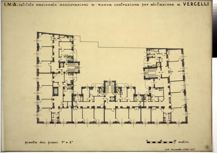I.N.A. Istituto Nazionale Assicurazioni/nuova costruzione per abitazione a Vercelli, Pianta dei Piani 1° e 2°