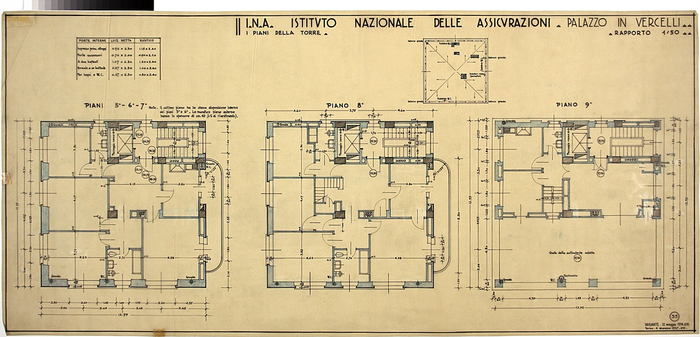 I.N.A. Istituto Nazionale Assicurazioni/nuova costruzione per abitazione a Vercelli, Piani della Torre