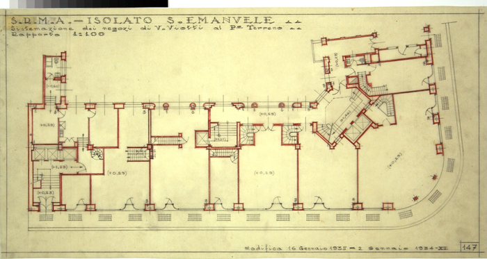 RICOSTRUZIONE DELL'ISOLATO DI S. EMANUELE - PROGETTO A , sistemazione negozi Via Viotti al piano terra