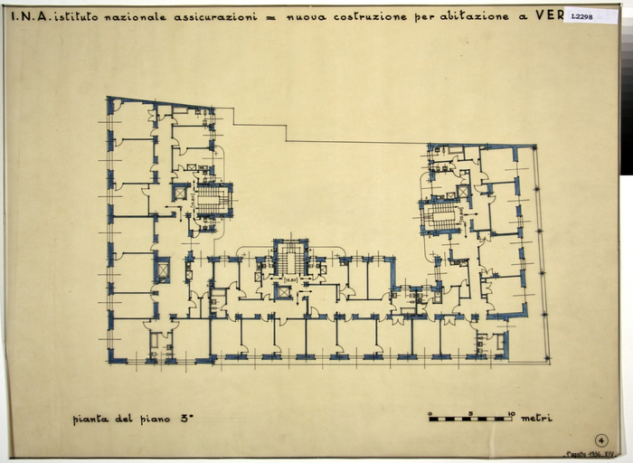 I.N.A. Istituto Nazionale Assicurazioni/nuova costruzione per abitazione a Vercelli, Pianta del Piano 3°