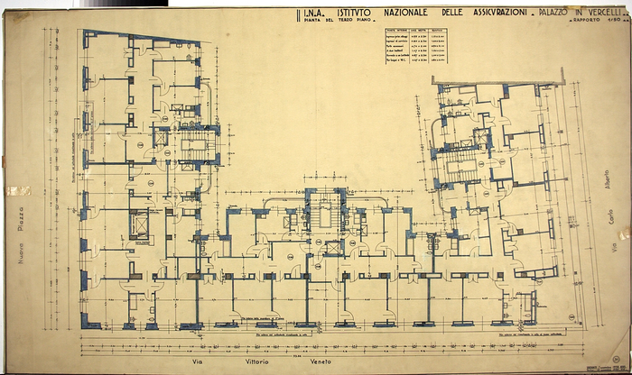 I.N.A. Istituto Nazionale Assicurazioni/nuova costruzione per abitazione a Vercelli, Pianta del Terzo Piano