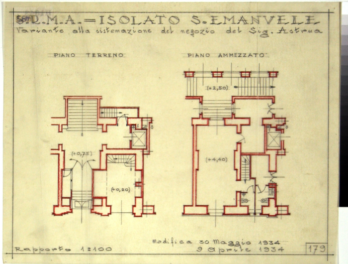 RECUPERO ISOLATO S. EMANUELE- PROGETTO A , Variante sistemazione negozi Sign. Astrona, piano terra e ammezzato