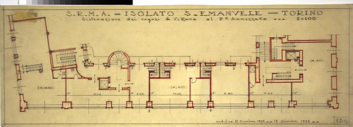 RICOSTRUZIONE DELL'ISOLATO DI S. EMANUELE - PROGETTO A , sistemazione dei negozi di Via Roma al piano ammezzato