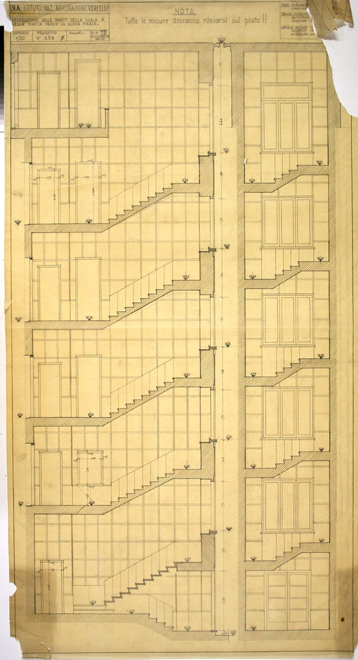 I.N.A. Istituto Naz. Assicurazioni Vercelli/Progetto n. 138, Decorazione delle pareti della scala A nella manica verso la nuova piazza