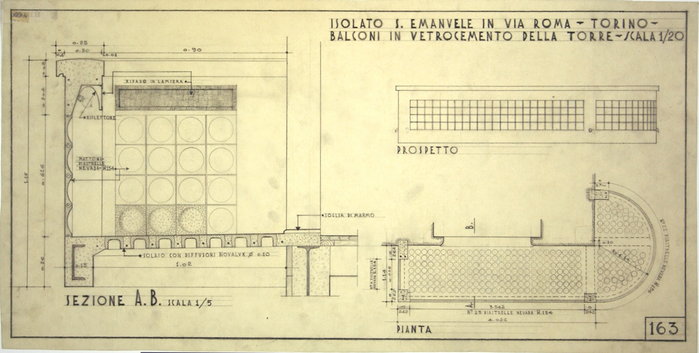 RICOSTRUZIONE DELL'ISOLATO DI S. EMANUELE - PROGETTO A , balconi in vetrocementeo della torre