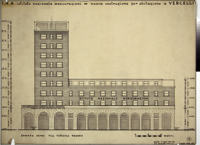 I.N.A. Istituto Nazionale Assicurazioni/nuova costruzione per abitazione a Vercelli, Fronte Verso Via Vittorio Veneto