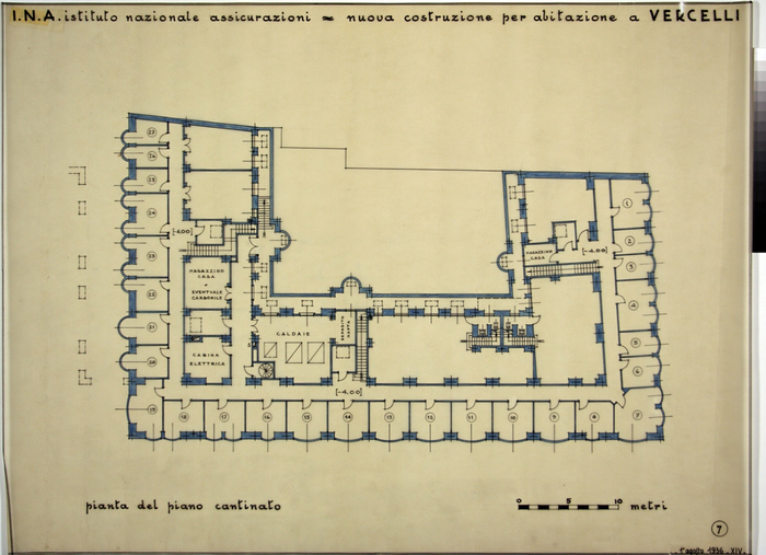 I.N.A. Istituto Nazionale Assicurazioni/nuova costruzione per abitazione a Vercelli, Pianta del Piano Cantinato