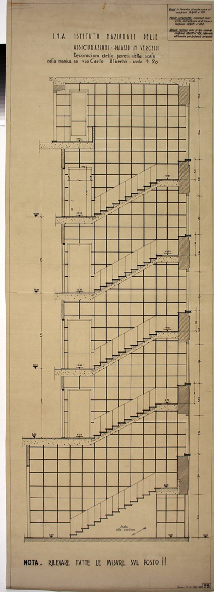 I.N.A. Istituto Nazionale delle / Assicurazioni Palazzo in Vercelli, Decorazioni delle pareti della scala nella manica su Via Carlo Alberto