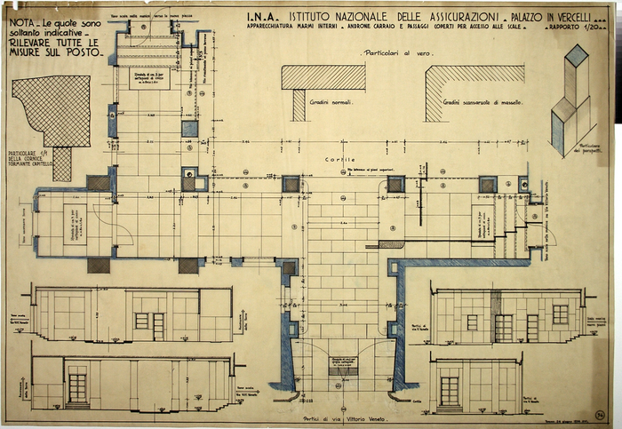 I.N.A.Istituto Nazionale delle Assicurazioni - Palazzo in Vercelli, Apparecchiatura marmi interni, Androne Carraio e Passaggi Coperti per accesso alle Scale
