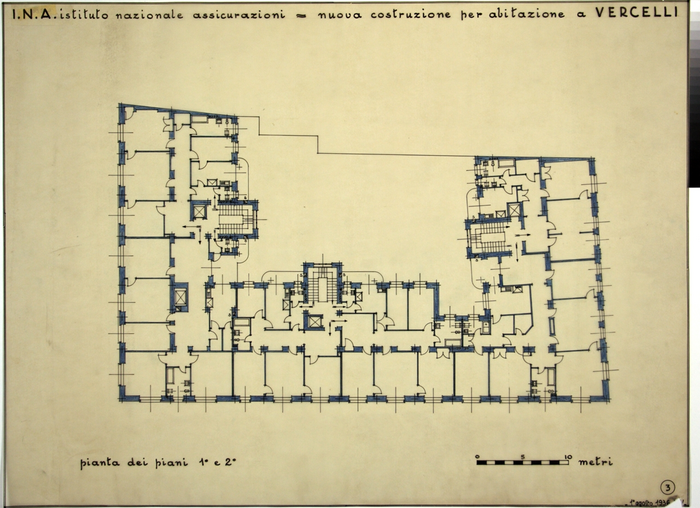 I.N.A. Istituto Nazionale Assicurazioni/nuova costruzione per abitazione a Vercelli, Pianta dei Piani 1° e 2°