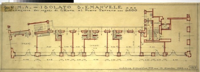 RICOSTRUZIONE DELL'ISOLATO DI S. EMANUELE - PROGETTO A , Sistemazione dei negozi di Via Roma al piano terra