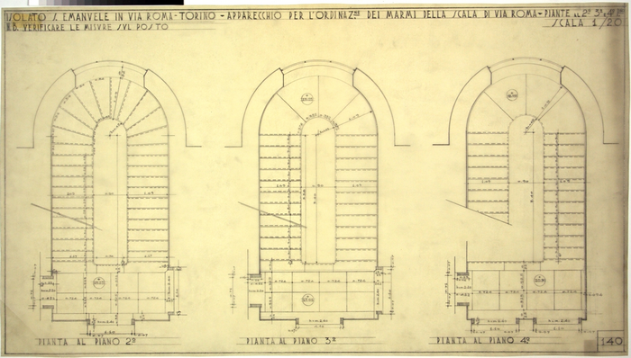 RICOSTRUZIONE DELL'ISOLATO DI S. EMANUELE - PROGETTO A , scala di Via Roma ai piani secondo, terzo, quarto