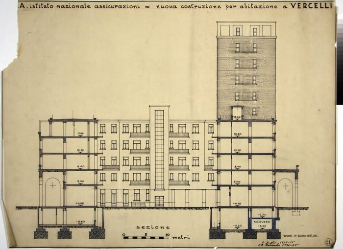 I.N.A. Istituto Nazionale Assicurazioni/nuova costruzione per abitazione a Vercelli, Sezione