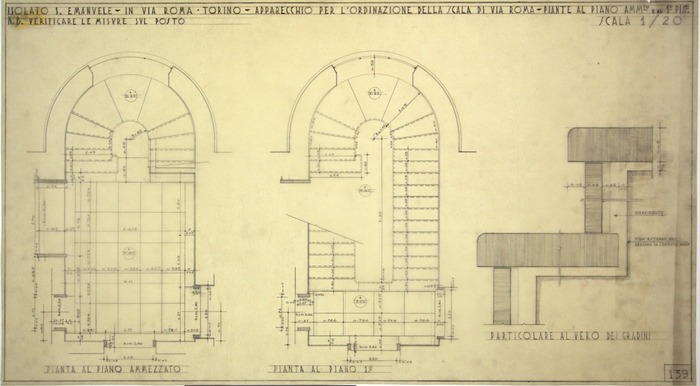 RICOSTRUZIONE DELL'ISOLATO DI S. EMANUELE - PROGETTO A , scala di Via Roma ai piani ammezzato e primo