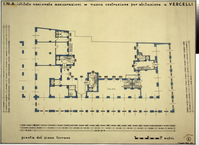 I.N.A. Istituto Nazionale Assicurazioni/nuova costruzione per abitazione a Vercelli, Pianta del Piano Terreno