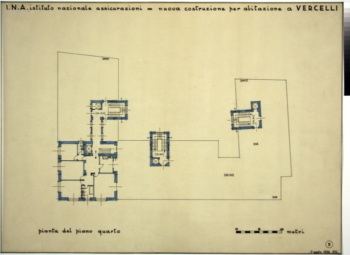 I.N.A. Istituto Nazionale Assicurazioni/nuova costruzione per abitazione a Vercelli, Pianta del Piano Quarto