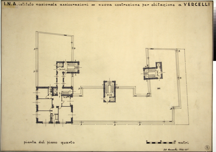 I.N.A. Istituto Nazionale Assicurazioni/nuova costruzione per abitazione a Vercelli, Pianta del Piano Quarto