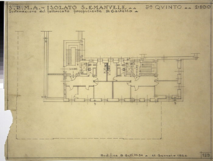 RICOSTRUZIONE DELL'ISOLATO DI S. EMANUELE - PROGETTO A , sistemazione del fabbricato prospicente Piazza Castello