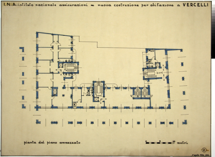 I.N.A. Istituto Nazionale Assicurazioni/nuova costruzione per abitazione a Vercelli, Pianta del Piano Ammezzato