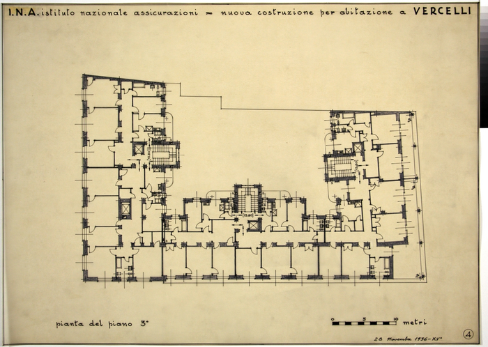 I.N.A. Istituto Nazionale Assicurazioni/nuova costruzione per abitazione a Vercelli, Pianta del Piano 3°