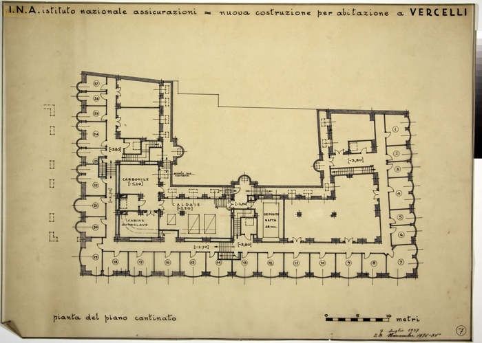 I.N.A. Istituto Nazionale Assicurazioni/nuova costruzione per abitazione a Vercelli, Pianta del Piano Cantinato