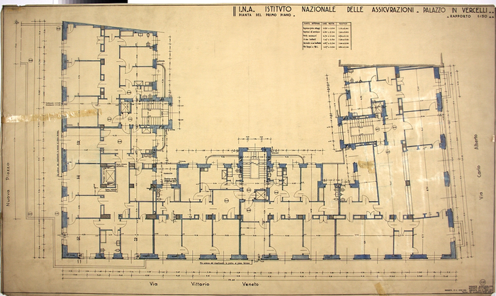 I.N.A. Istituto Nazionale Assicurazioni/nuova costruzione per abitazione a Vercelli, Pianta del Primo Piano