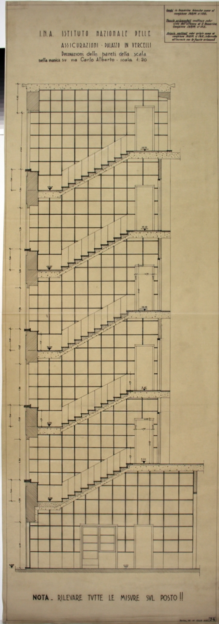 I.N.A. Istituto Nazionale delle / Assicurazioni Palazzo in Vercelli, Decorazione delle pareti della scala della manica su Via Carlo Alberto