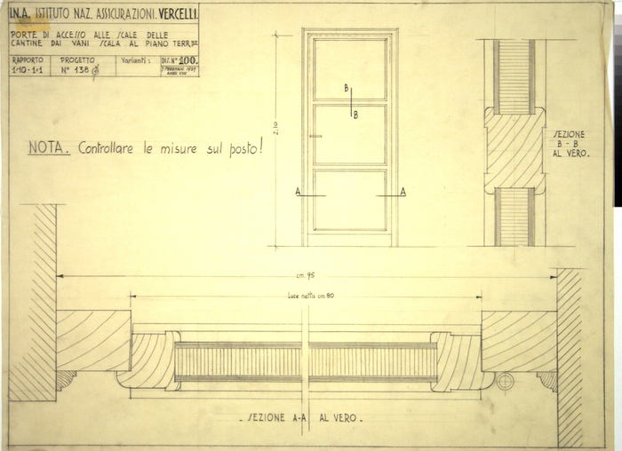 I.N.A. Istituto Naz. Assicurazioni Vercelli/Progetto n. 138, Porte di accesso alle scale delle cantine dai vani scala al piano terreno