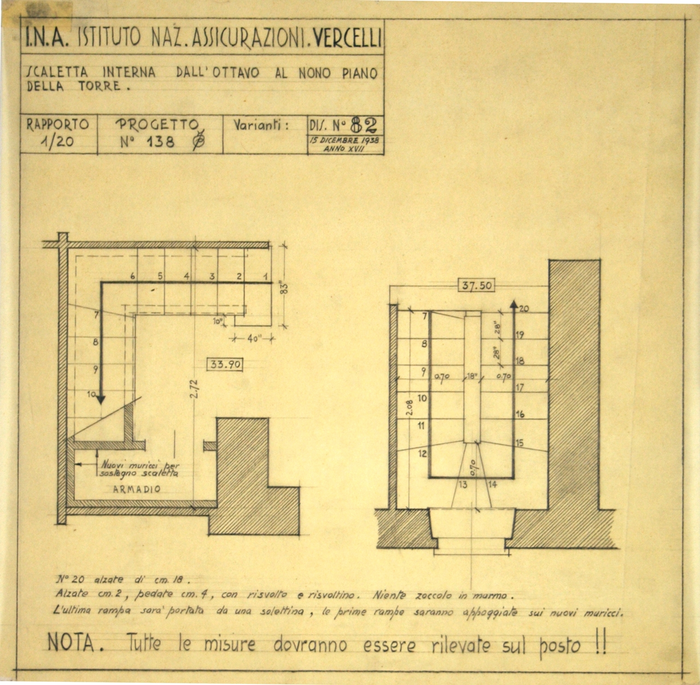 I.N.A. Istituto Naz. Assicurazioni Vercelli/Progetto n. 138, Scaletta interna dall'ottavo al nono piano della torre