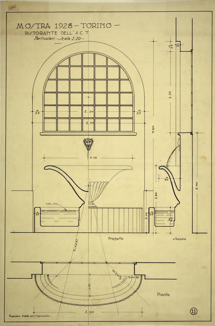 MOSTRA 1928 - TORINO/RISTORANTE DELL'A.C.T./Particolari, Prospetto, Sezione e Pianta