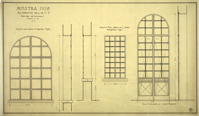 MOSTRA 1928/RISTORANTE DELL'A.C.T./Particolari dei serramenti, Finestre del Salone Ottagonale, Finestre fra la saletta e il salone ottagonale, Porta tra la saletta e il salone ottagonale