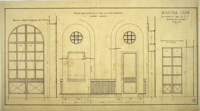 MOSTRA 1928/RISTORANTE DELL'A.C.T./Particolari dei serramenti, Porta fra il salone ottagonale e il terrazzo, Porta di comunicazione fra la scala e il salone ottagonale, Porta di comunicazione fra la dispensa e il terrazzo