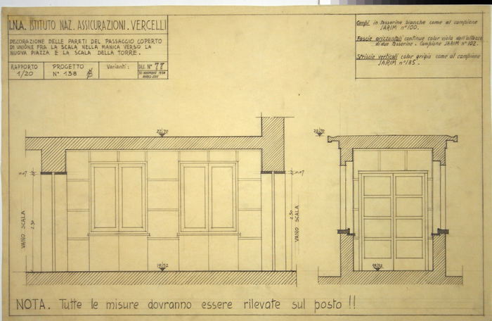 I.N.A. Istituto Naz. Assicurazioni Vercelli/Progetto n. 138, Decorazione delle pareti del passaggio coperto di unione fra la scala nella manica verso la nuova piazza e la scala della torre